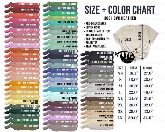 UNISEX TEE SIZE CHART