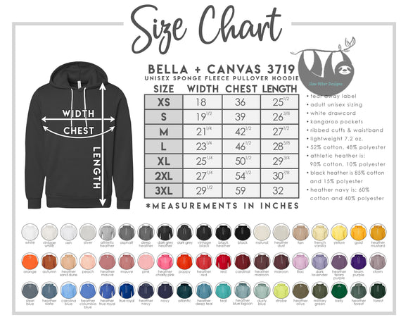 UNISEX PREMIUM HOODIE SIZE CHART