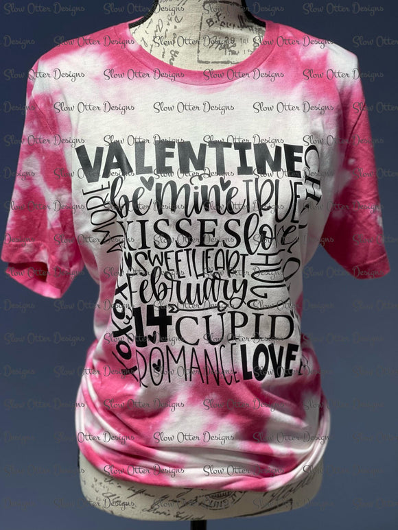 Valentine's Typography Pink Bleached Tee Size Large