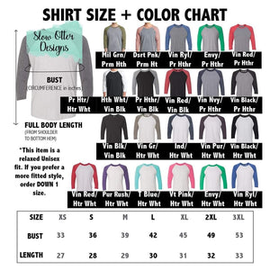 UNISEX RAGLAN SIZE CHART