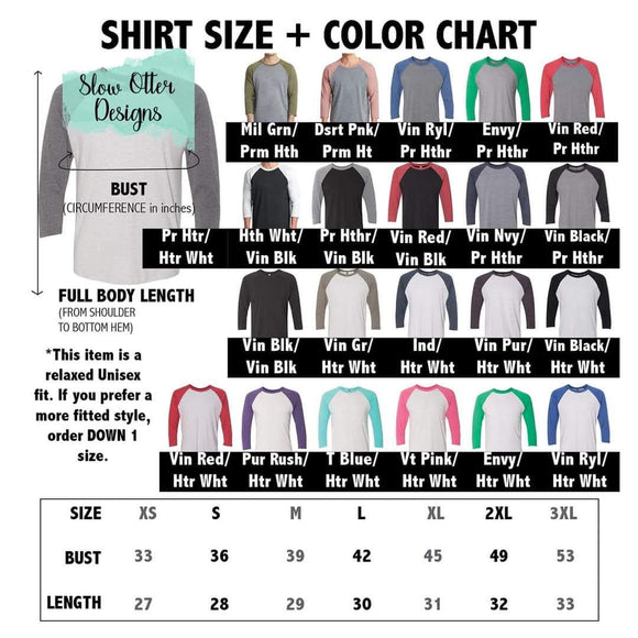 UNISEX RAGLAN SIZE CHART